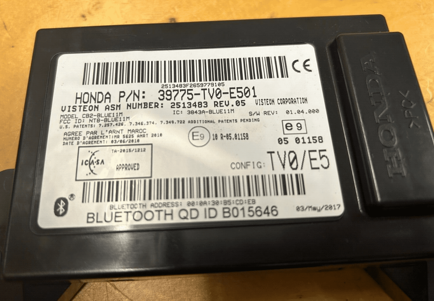 HONDA CIVIC MK9 2014-2017 HFT BLUETOOTH MODULE 39770-TV0-G500 WHITE TOOTH UNIT - Image 2